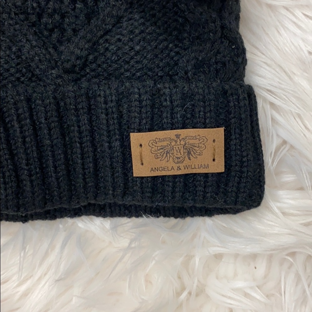 Black Pom Pom Fleece Lined Beanie - Picture 4 of 6